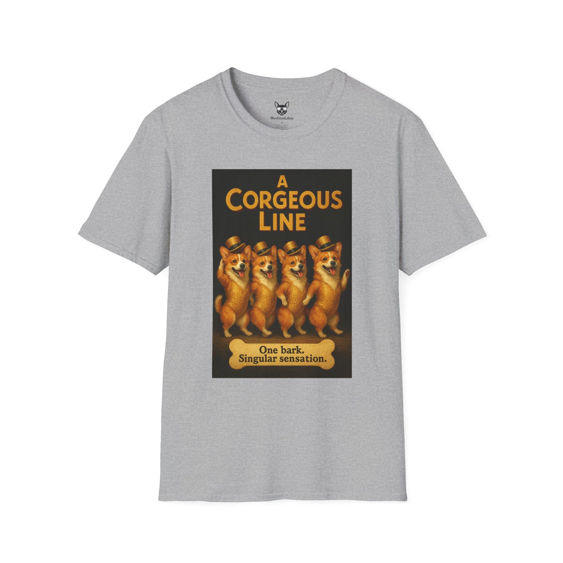 A Chorus Line Broadway Poster Dog Parody Unisex Softstyle T-Shirt -- Funny Tee for Broadway and Dog Lovers