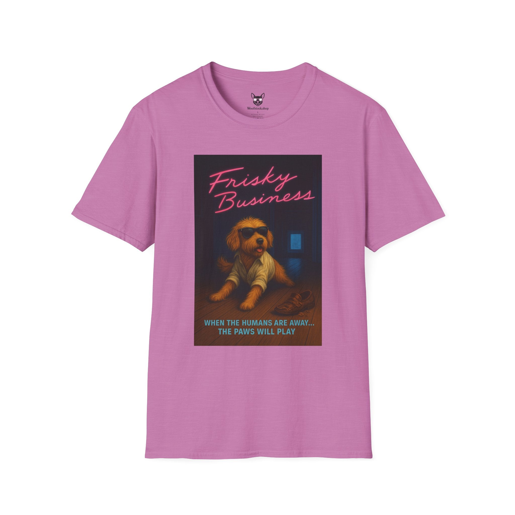Risky Business Movie Poster Dog Parody Unisex Softstyle T-Shirt -- Funny Dog Movie Tee for Film and Dog Lovers