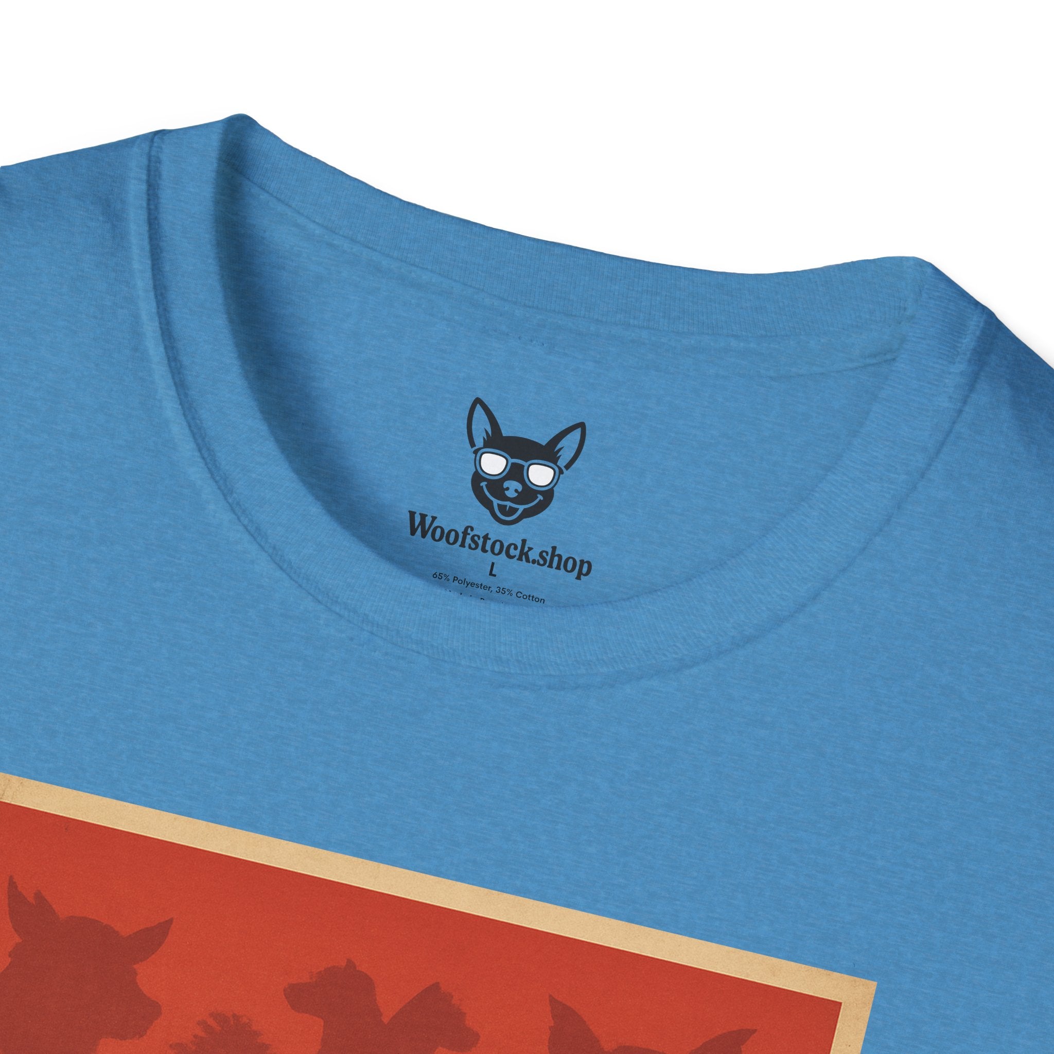 Jurassic Park Movie Poster Dog Parody Unisex Softstyle T-Shirt -- Funny Dog Movie Tee for Film and Dog Lovers