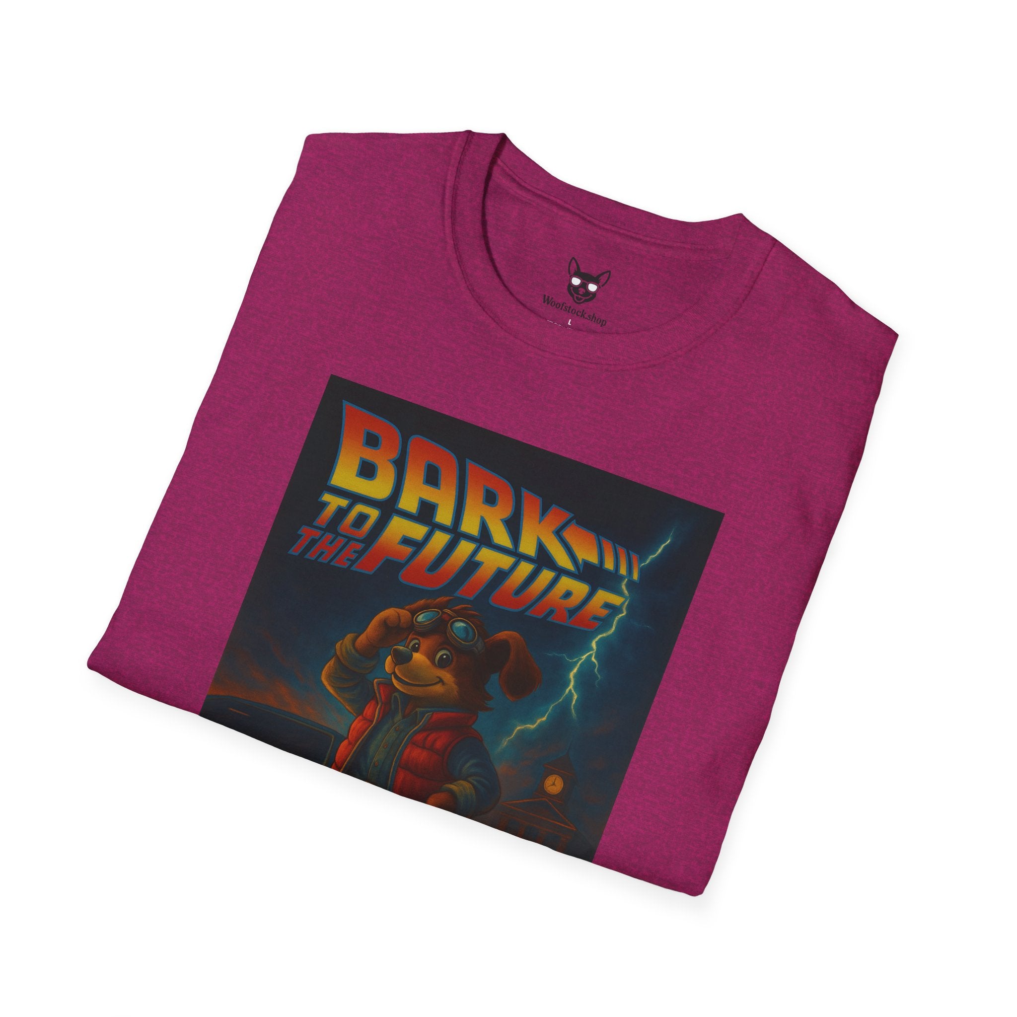 Back to the Future Movie Poster Dog Parody Unisex Softstyle T-Shirt -- Funny Dog Movie Tee for Film and Dog Lovers