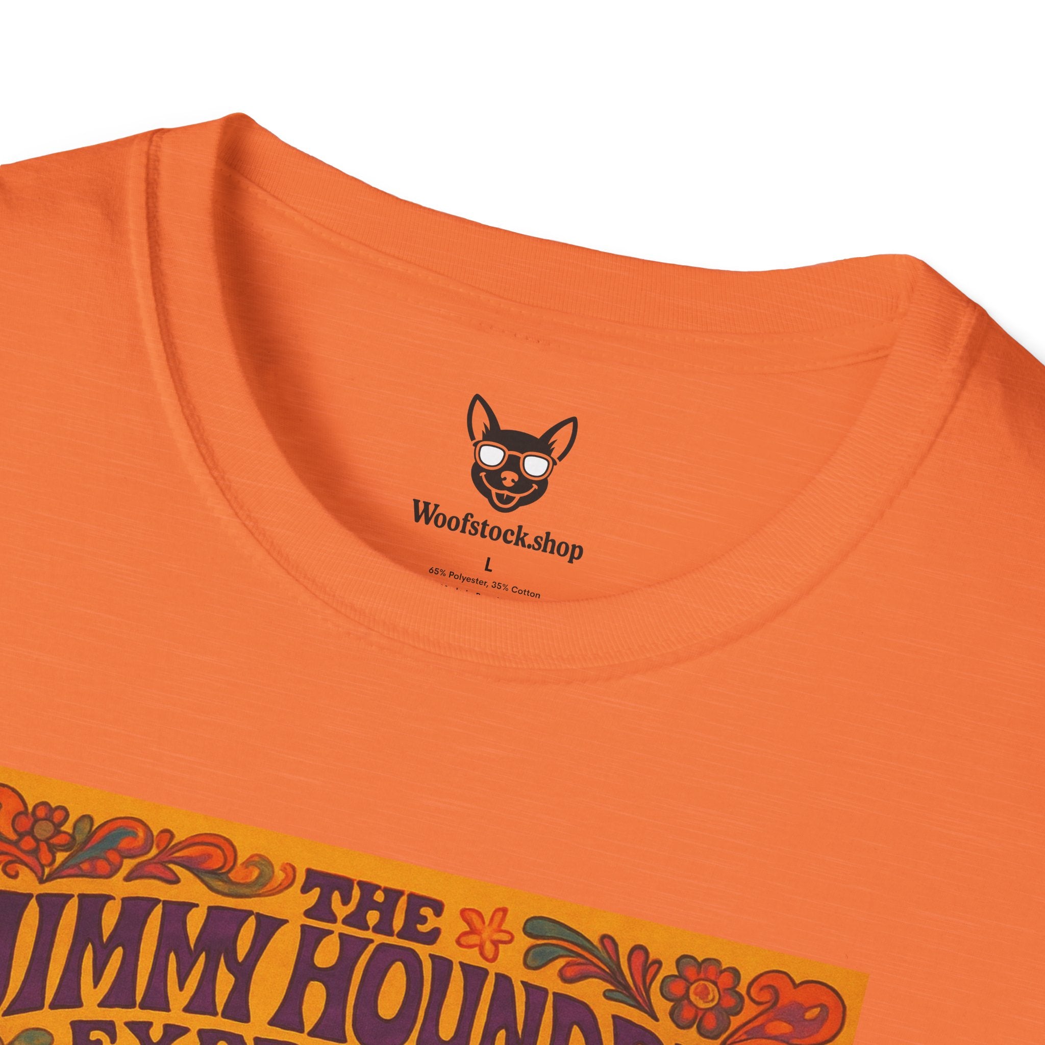 Jimi Hendrix Concert Poster Dog Parody Unisex Softstyle T-Shirt -- Funny Rock Tee for Music and Dog Lovers