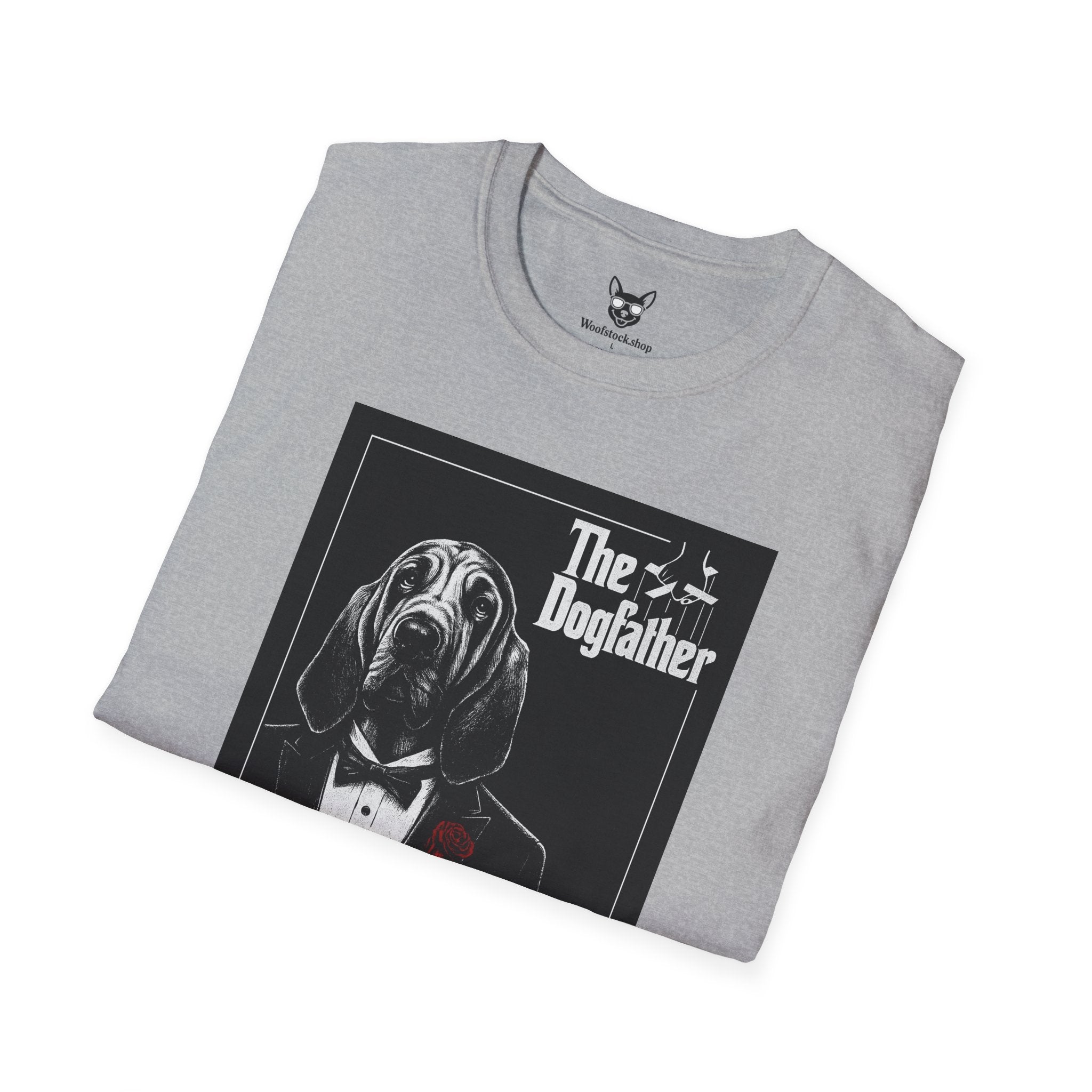 The Godfather Movie Poster Dog Parody Unisex Softstyle T-Shirt – Funny Movie Tee for Film and Dog Lovers