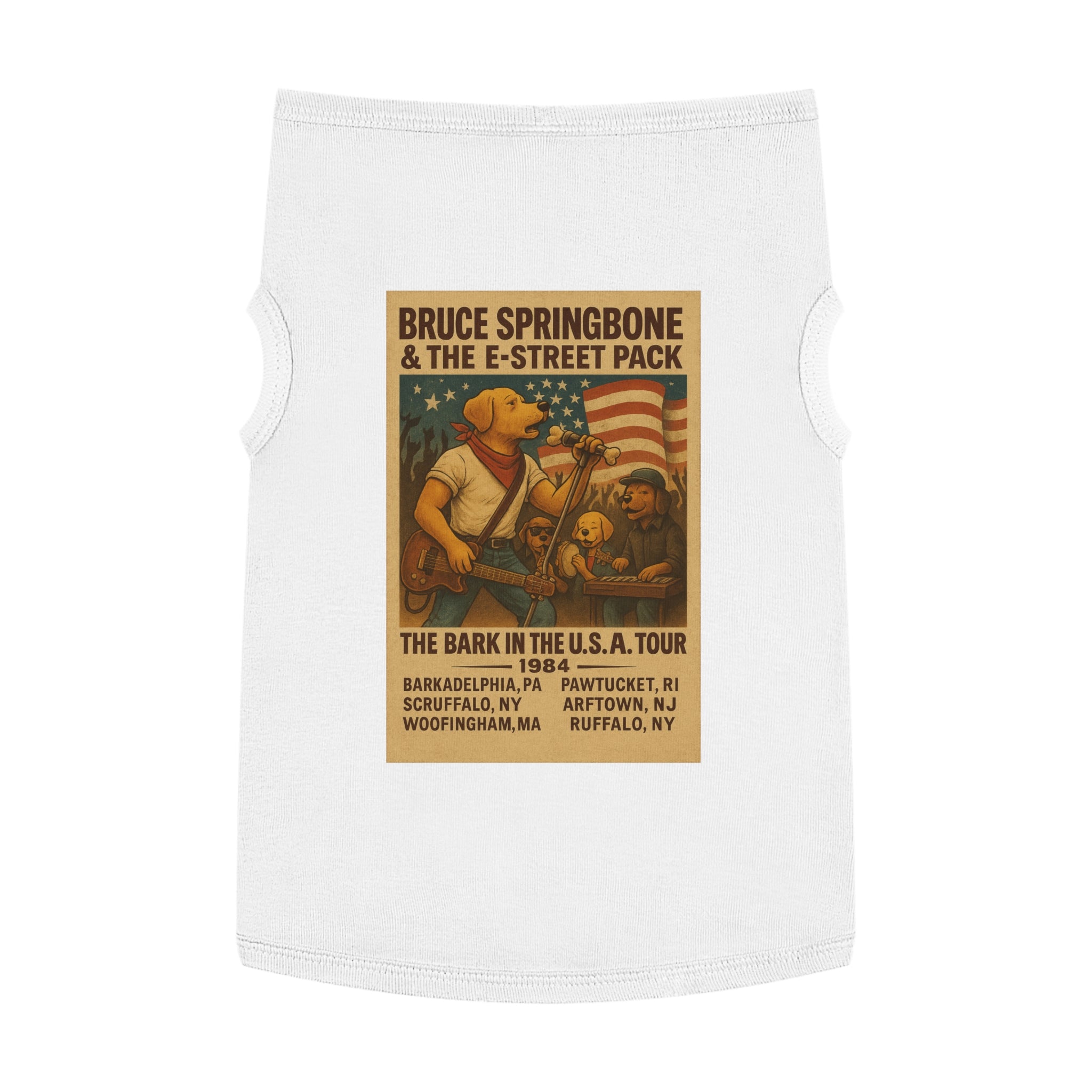 Bruce Springbone Pug Pet Tank Top-- Funny Parody Concert Shirt for Dog Lovers