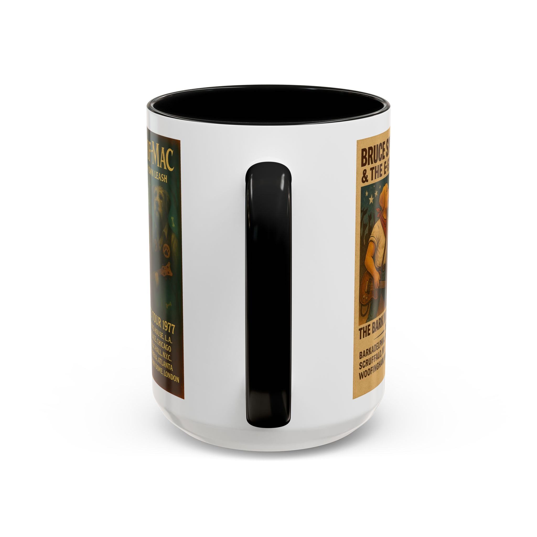 Concert Poster Dog Parody Mug – Funny Bruce Springsteen, Jimi Hendrix, and Fleetwood Mac Parody Gift