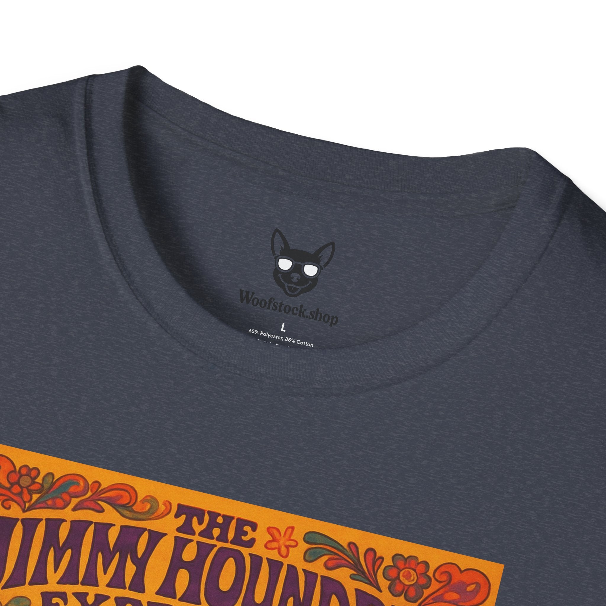 Jimi Hendrix Concert Poster Dog Parody Unisex Softstyle T-Shirt -- Funny Rock Tee for Music and Dog Lovers
