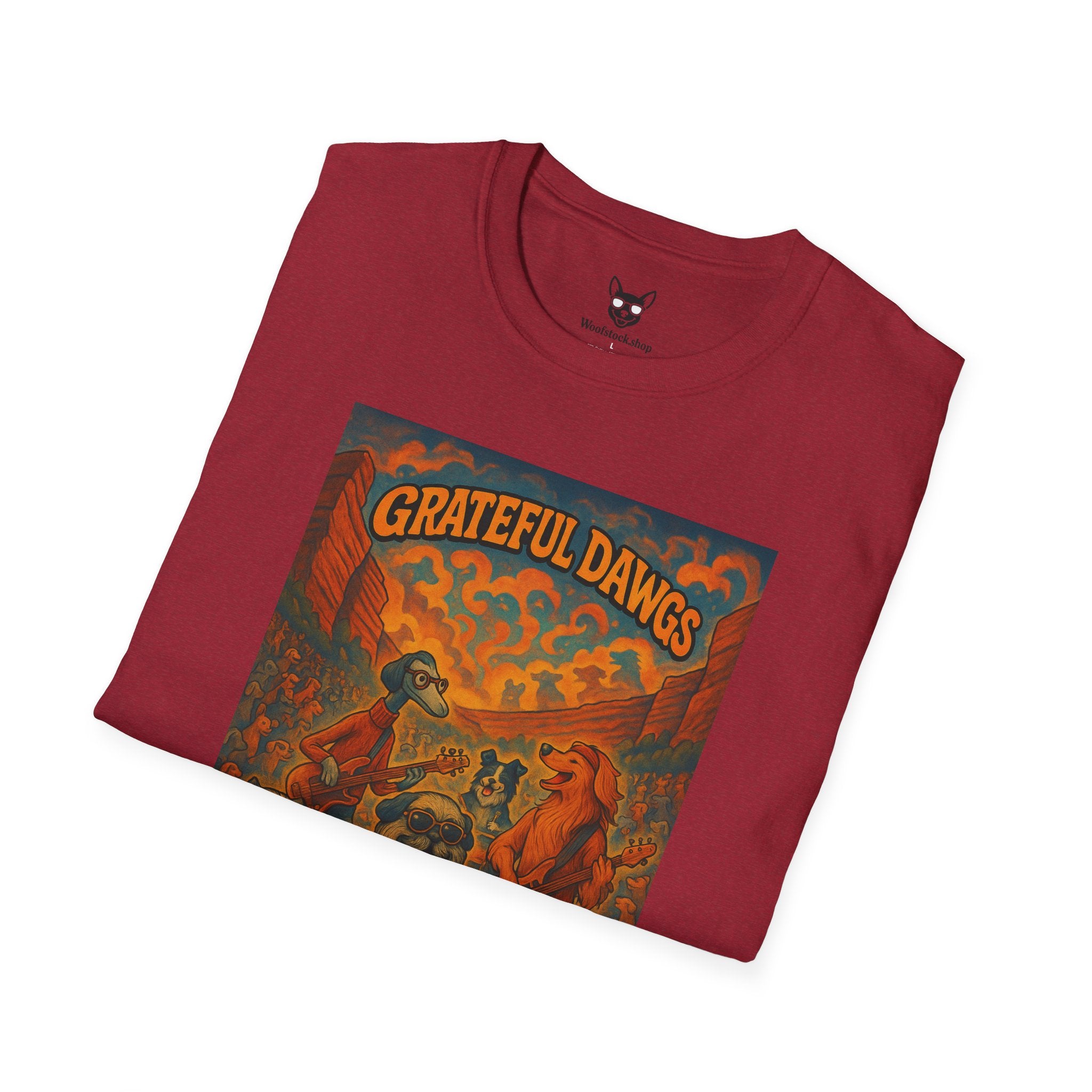 Grateful Dead Concert Poster Dog Parody Unisex Softstyle T-Shirt – Funny Tee for Music and Dog Lovers