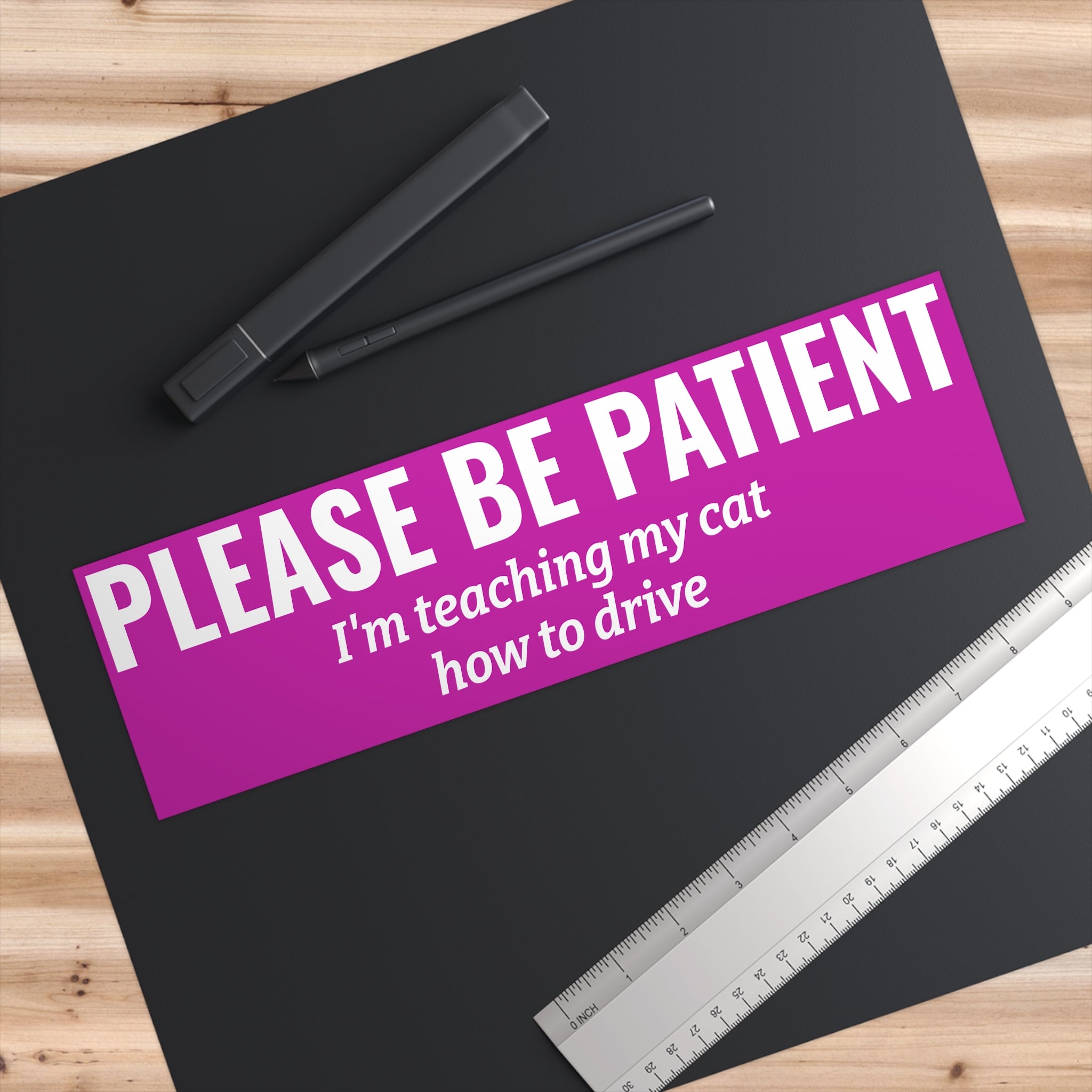 Copy of Please Be Patient Bumper Sticker — "I'm Teaching My Cat How to Drive" Humorous Car Decal (Light Pink)