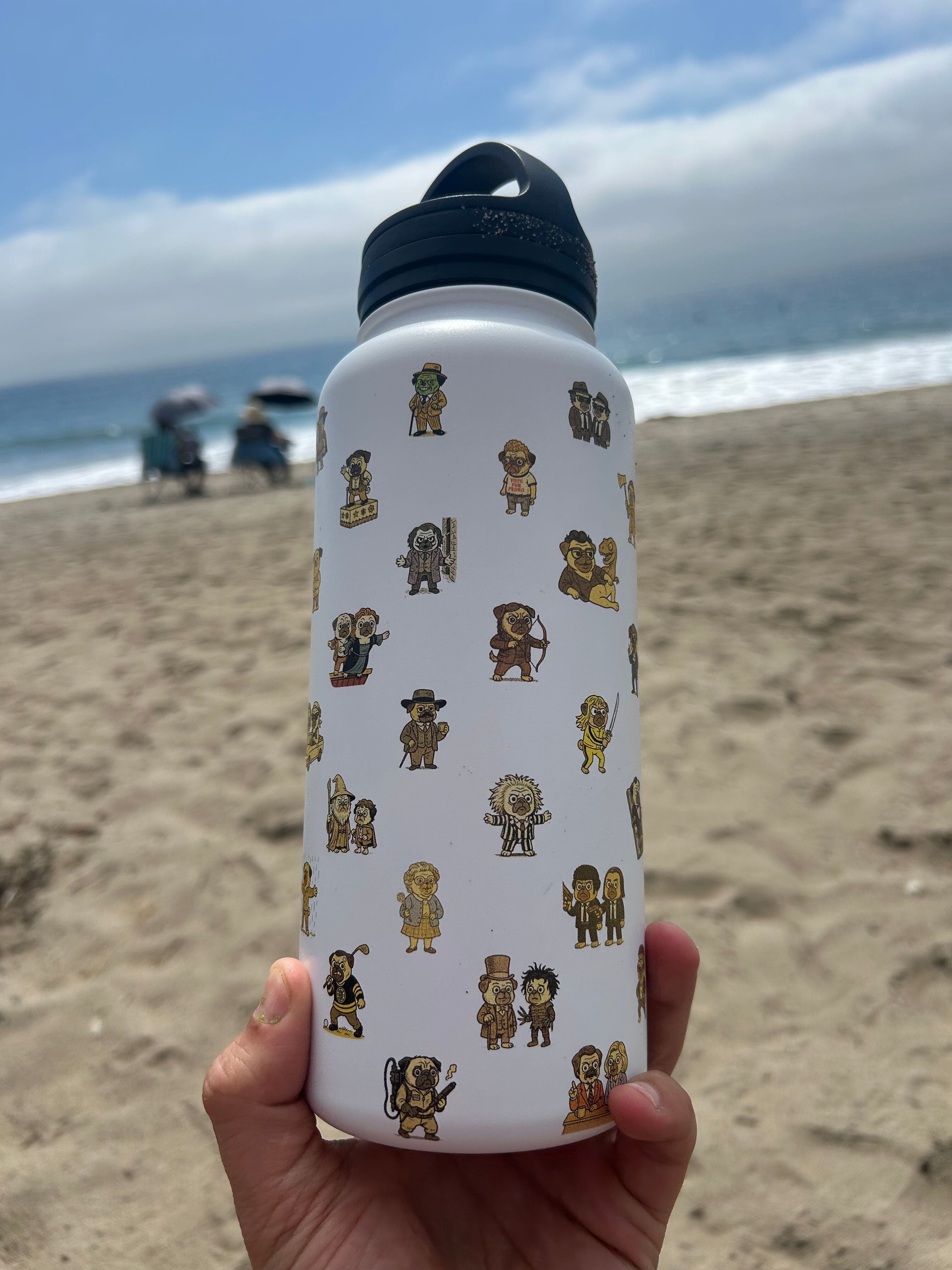 Movie Pugs Water Bottle – Funny Drinkware Dog Lovers and Cinema Fans