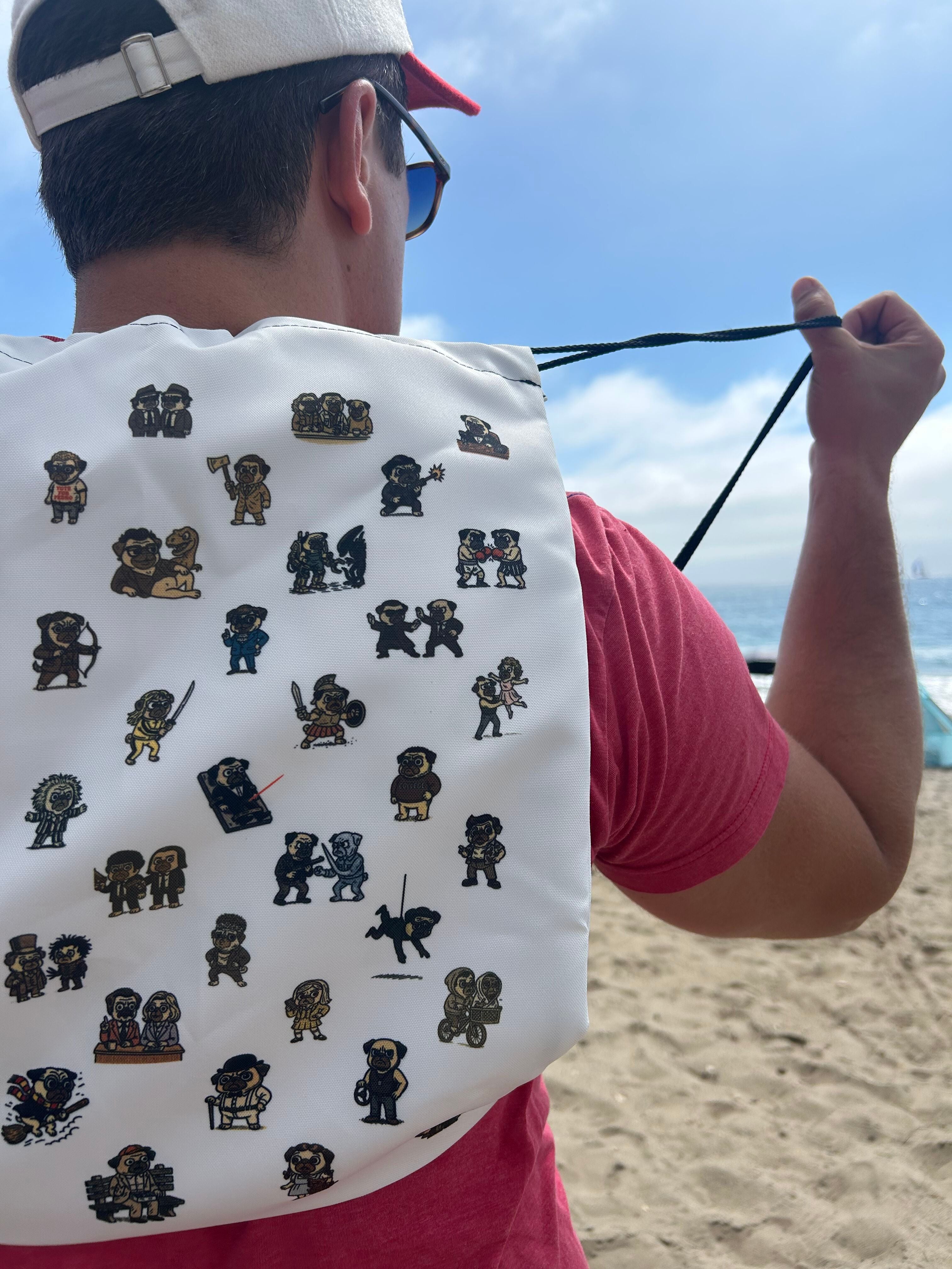 Movie Pugs Drawstring Bag -- Hilarious Bag for Dog Lovers and Cinema Fans