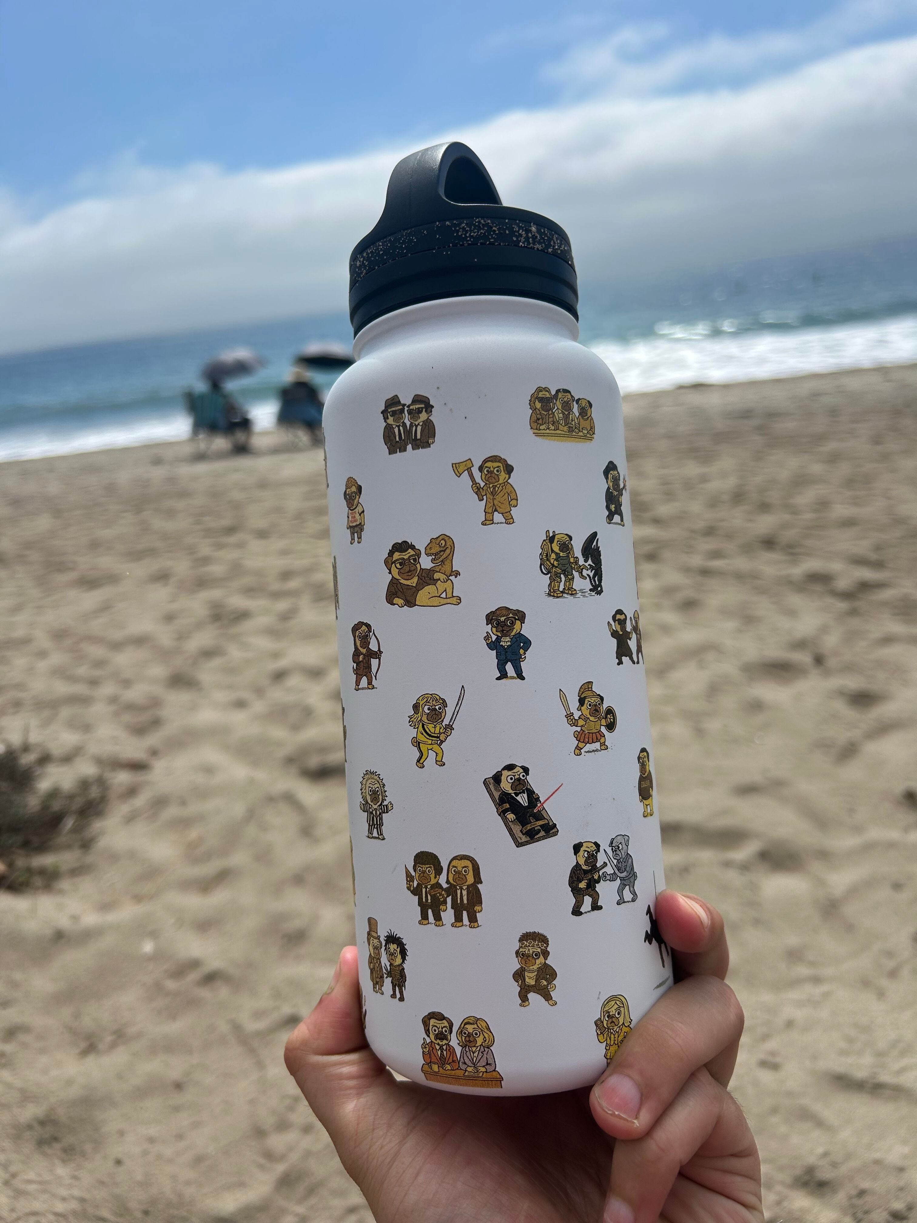 Movie Pugs Water Bottle – Funny Drinkware Dog Lovers and Cinema Fans